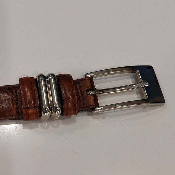 Talbot's Brown Reptile Embossed Genuine Leather Belt Silver Hearts and Buckle - Picture 5 of 12